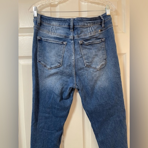 KanCan Medium Wash Distressed Crop Raw Hem Button Front Skinny Jeans Size 15/31 - Picture 10 of 12